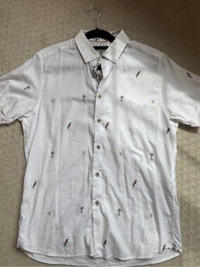 Ted Baker White Short-Sleeve Button-Down Shirt with Mini Embroidered Palm Trees